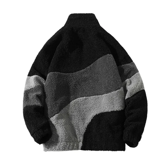 Vintage Polar Fleece Men’s Jacket Oversize Contrast Color Coat Warm Male Outwear Winter Parkas Jacket Men’s Clothes